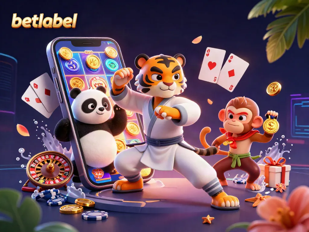 Engage with betlabel casino games featuring a fun 3D tiger master, panda disciple, and a playful monkey.